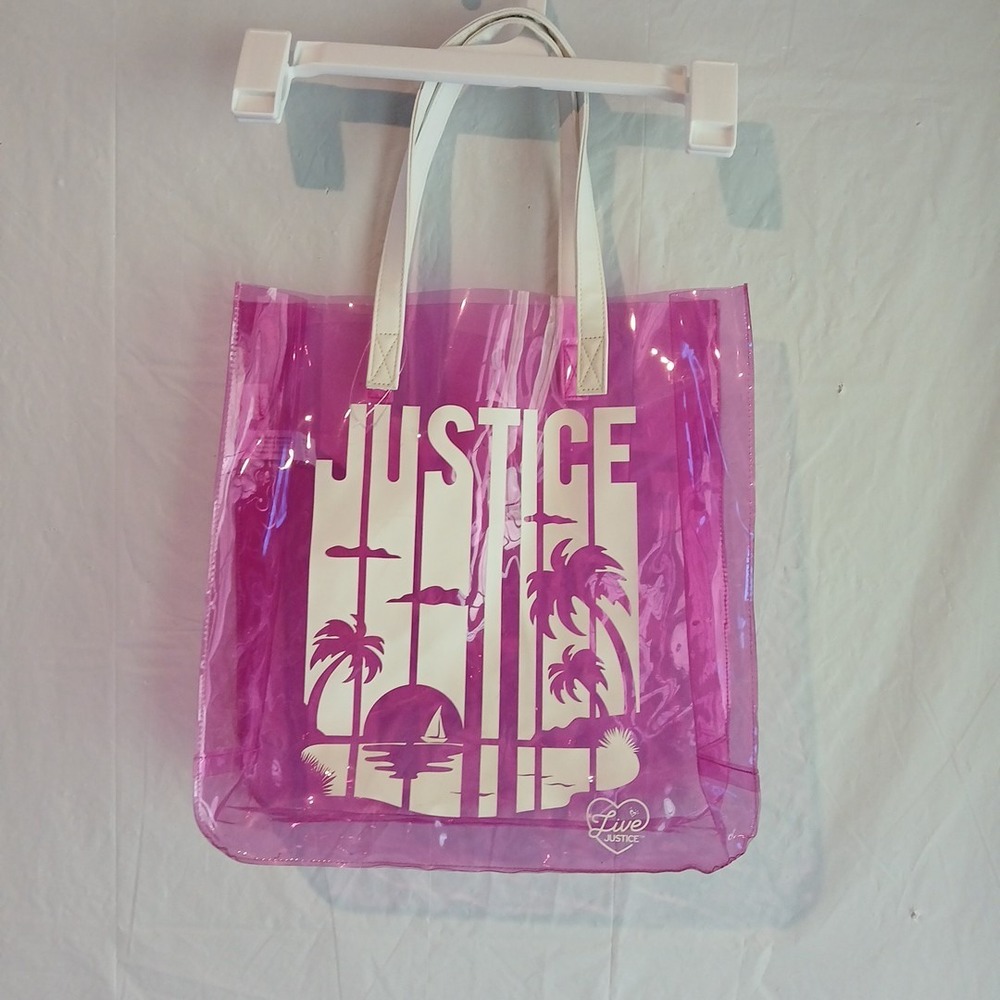 Justice Live Justice Pink Tote Beach Bag With White Handles Cute! NWOT!